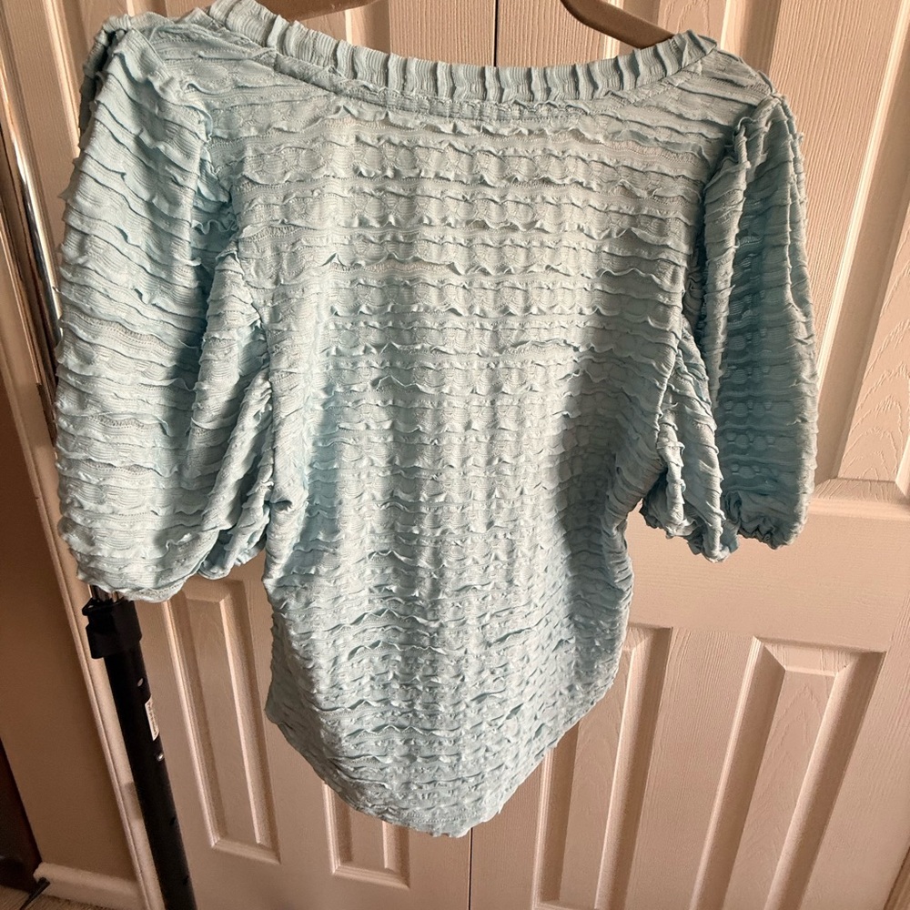 Anthropologie Light Blue Textured Blouse - Picture 4 of 4